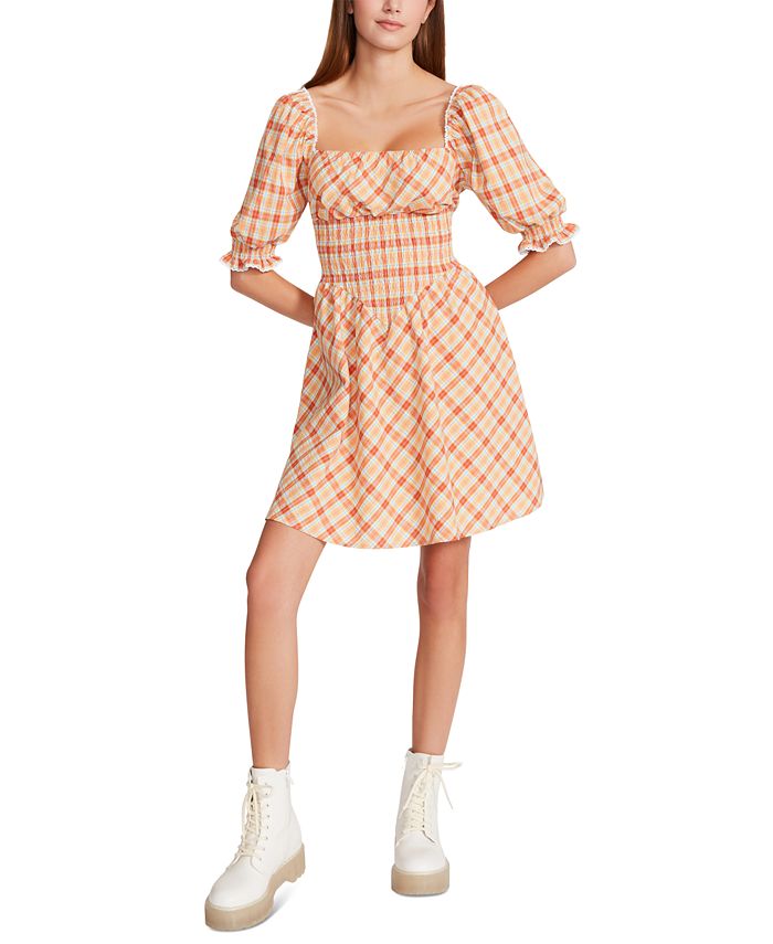 Betsey Johnson Women's Cotton Printed Fit & Flare Dress Orange Size Large