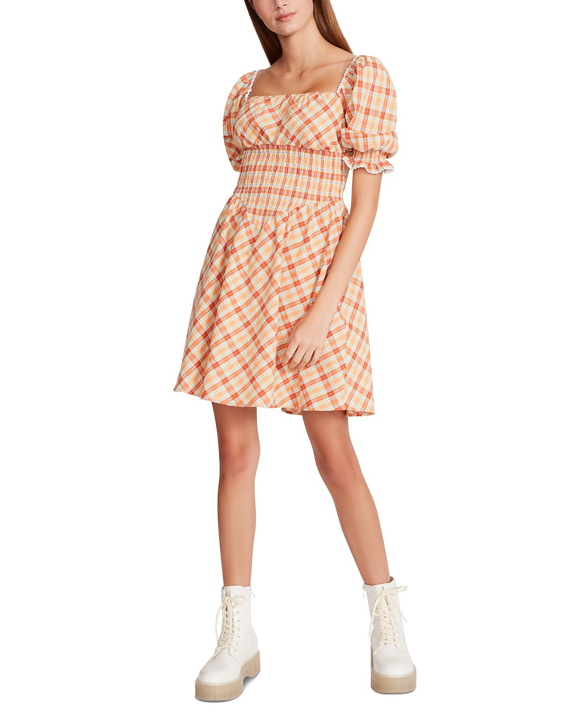 Betsey Johnson Women's Cotton Printed Fit & Flare Dress Orange Size Large