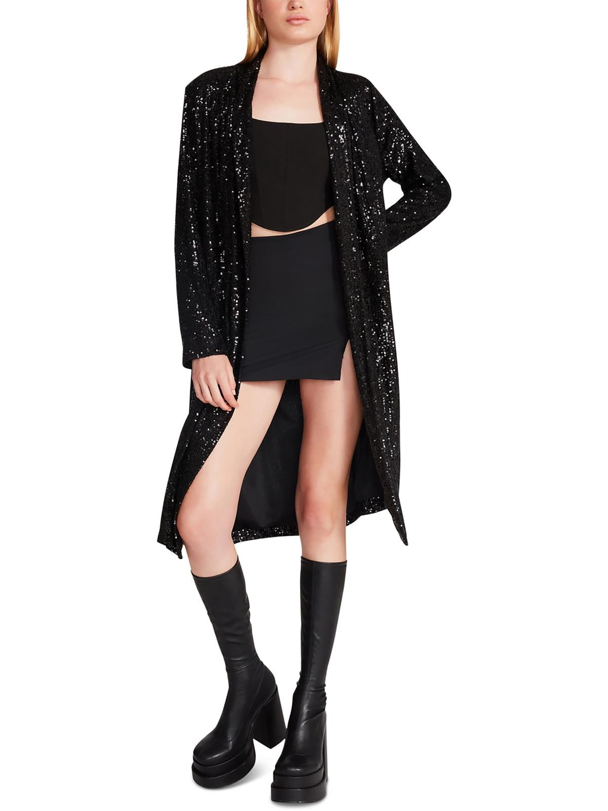 Steve Madden Show Stopper Sequin Duster Jacket Black