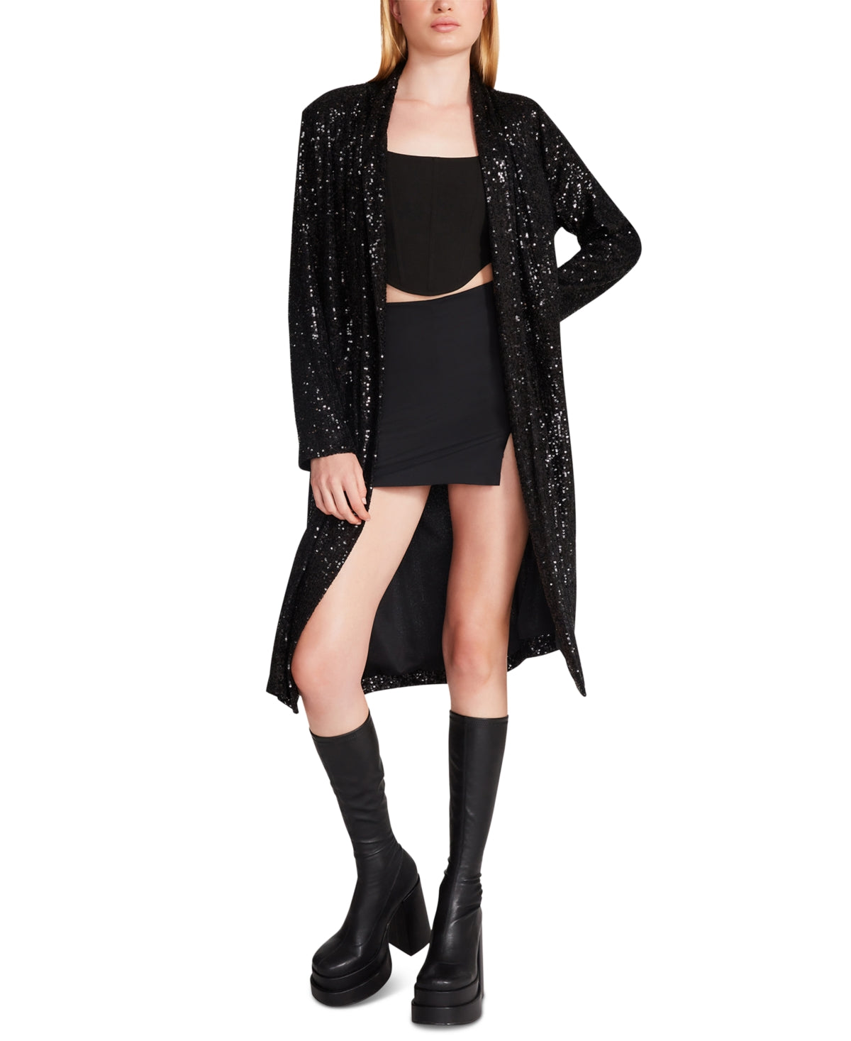 Steve Madden Show Stopper Sequin Duster Jacket Black