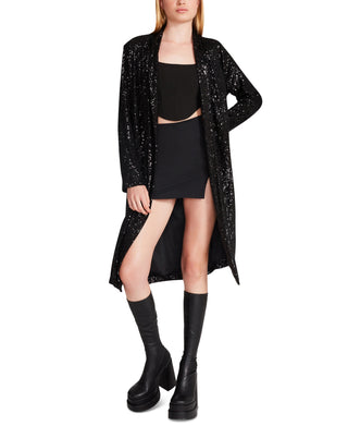 Steve Madden Show Stopper Sequin Duster Jacket Black