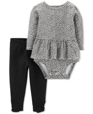 Carter's Baby Girls 2 Pc Leopard Print Bodysuit & Bow Leggings Cotton Set Black Size 24M