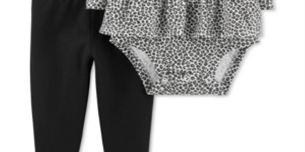Carter's Baby Girls 2 Pc Leopard Print Bodysuit & Bow Leggings Cotton Set Black Size 24M