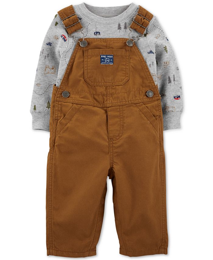 Carter's Baby Boy's 2 Pc Cotton Camping Print T-Shirt & Overalls Set Brown Size 12 Months