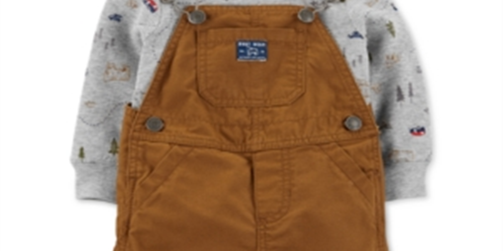 Carter's Baby Boy's 2 Pc Cotton Camping Print T-Shirt & Overalls Set Brown Size 12 Months