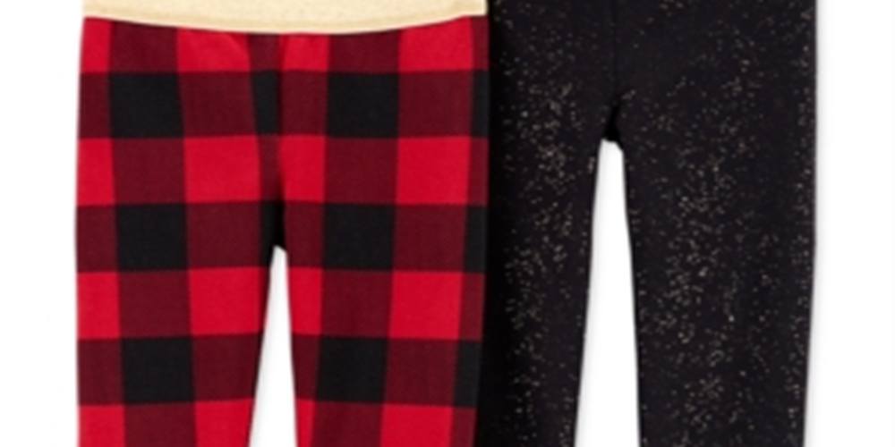 Carter's Toddler Girl's 2 Pk Buffalo Check & Sparkle Fleece Leggings Black Size 3T