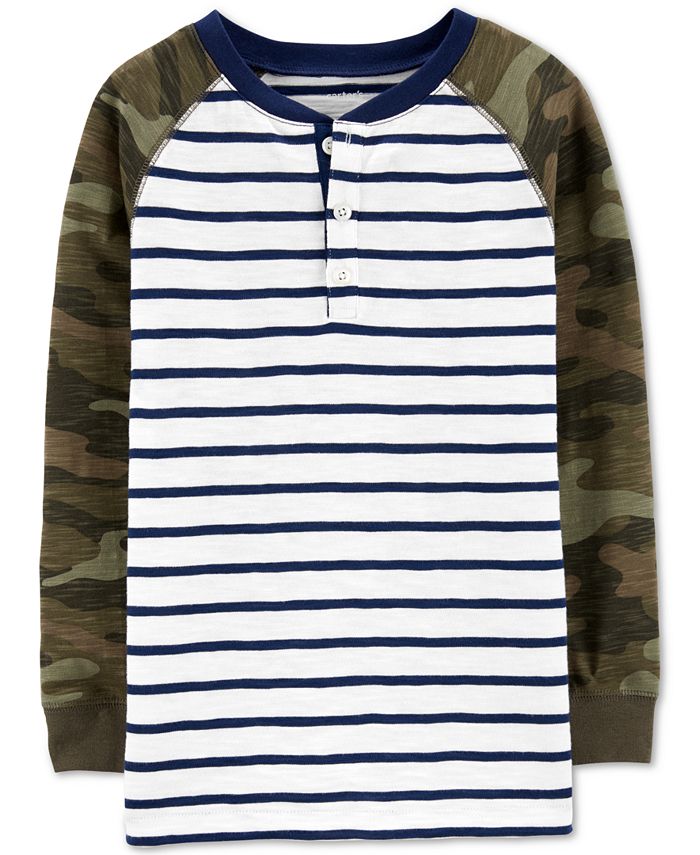 Carter's Little & Big Boy's Striped & Camo Print Cotton Henley T-Shirt Blue Size 7