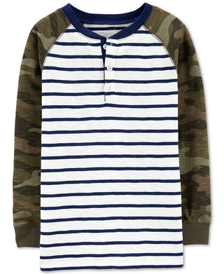 Carter's Little & Big Boy's Striped & Camo Print Cotton Henley T-Shirt Blue Size 7
