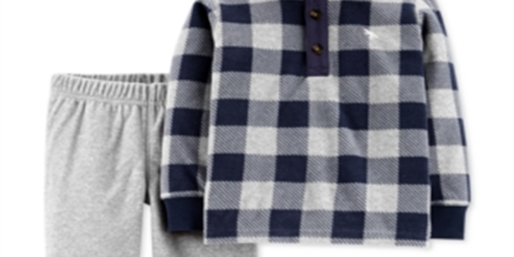 Carter's Toddler Boy's 2 Pc Plaid Fleece Top & Jogger Pants Set Blue Size 2T