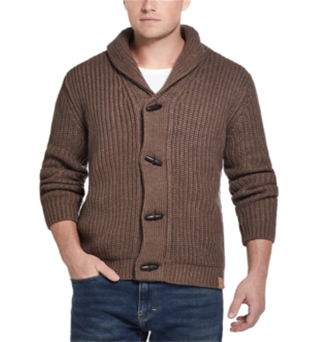 Weatherproof Vintag Men's Ribbed Cardigan With Toggles Brown Size Medium