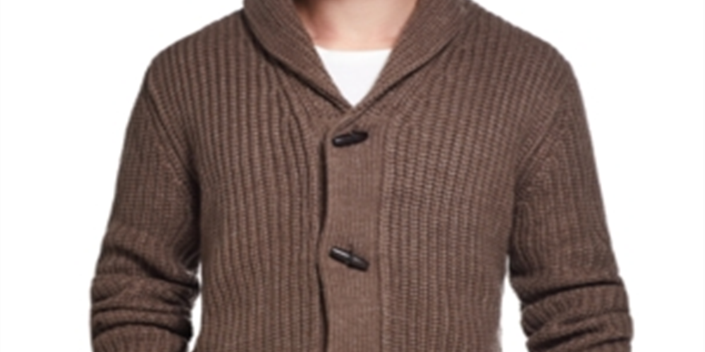 Weatherproof Vintag Men's Ribbed Cardigan With Toggles Brown Size Medium
