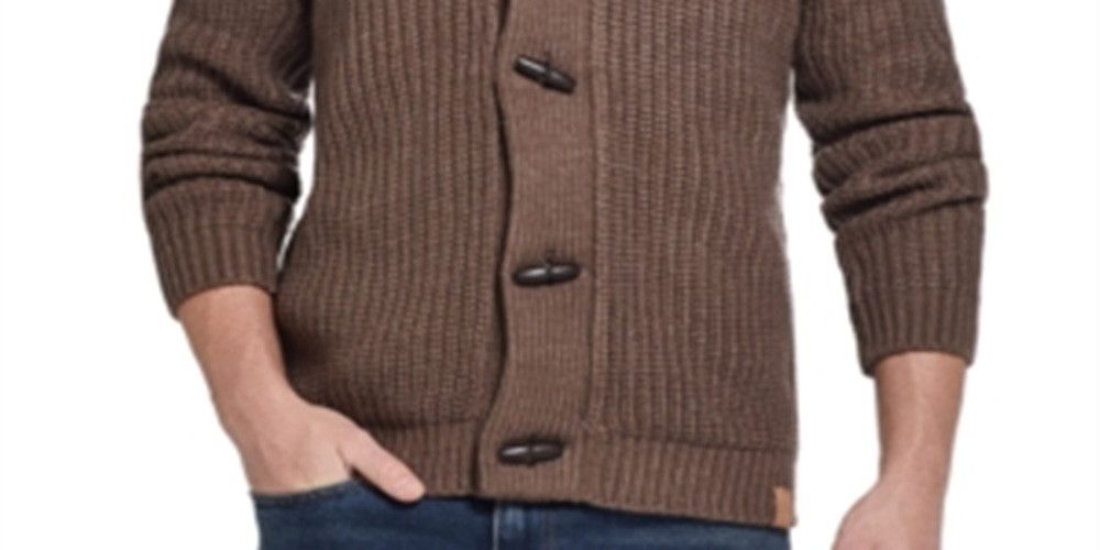 Weatherproof Vintag Men's Ribbed Cardigan With Toggles Brown Size Medium