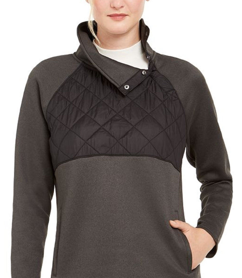 32 Degrees Women's Quilted Mockneck Pullover Grey Size Small