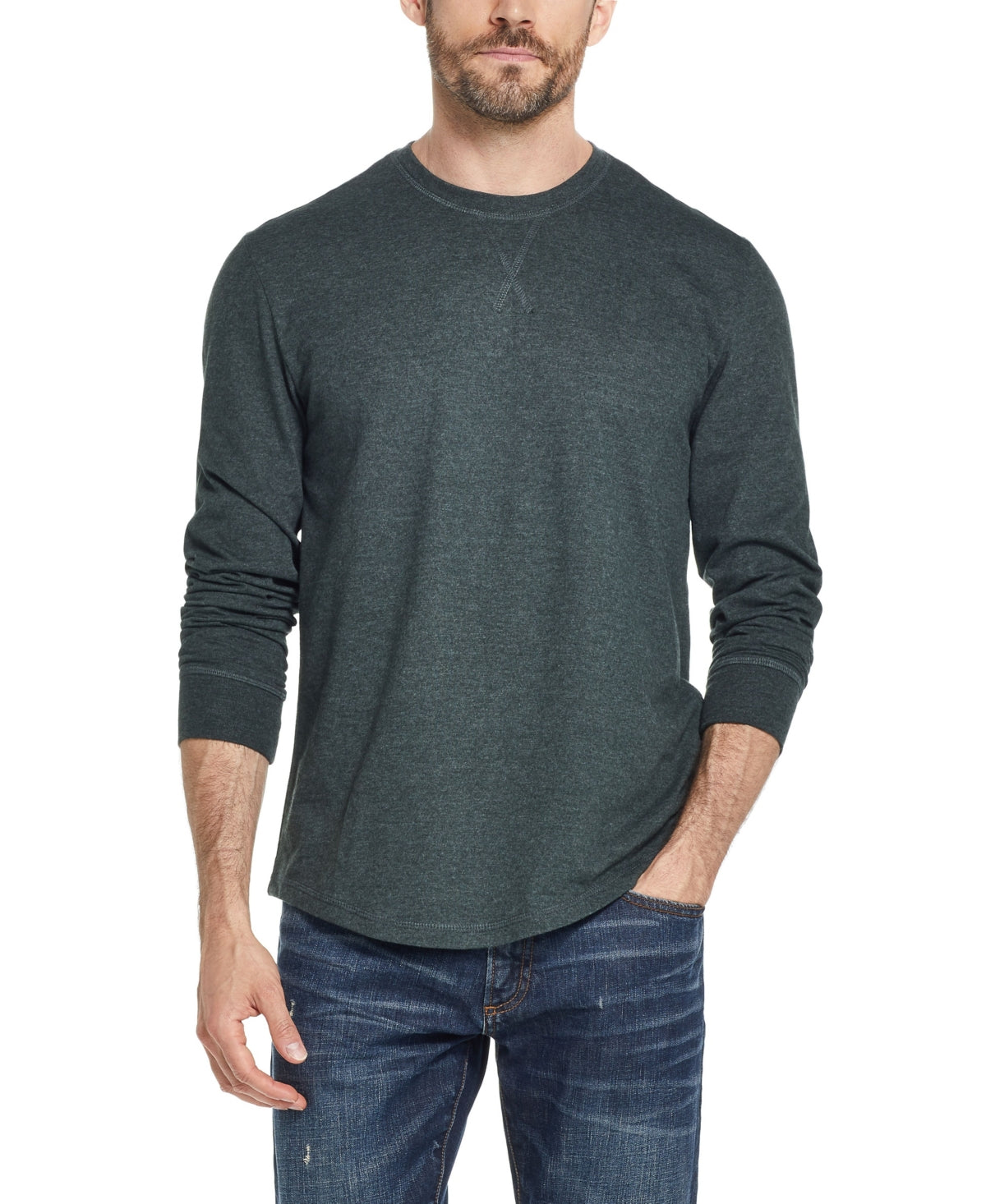 Weatherproof Vintage Men's Long Sleeve Brushed Jersey Crew Neck T-Shirt Green Size Large