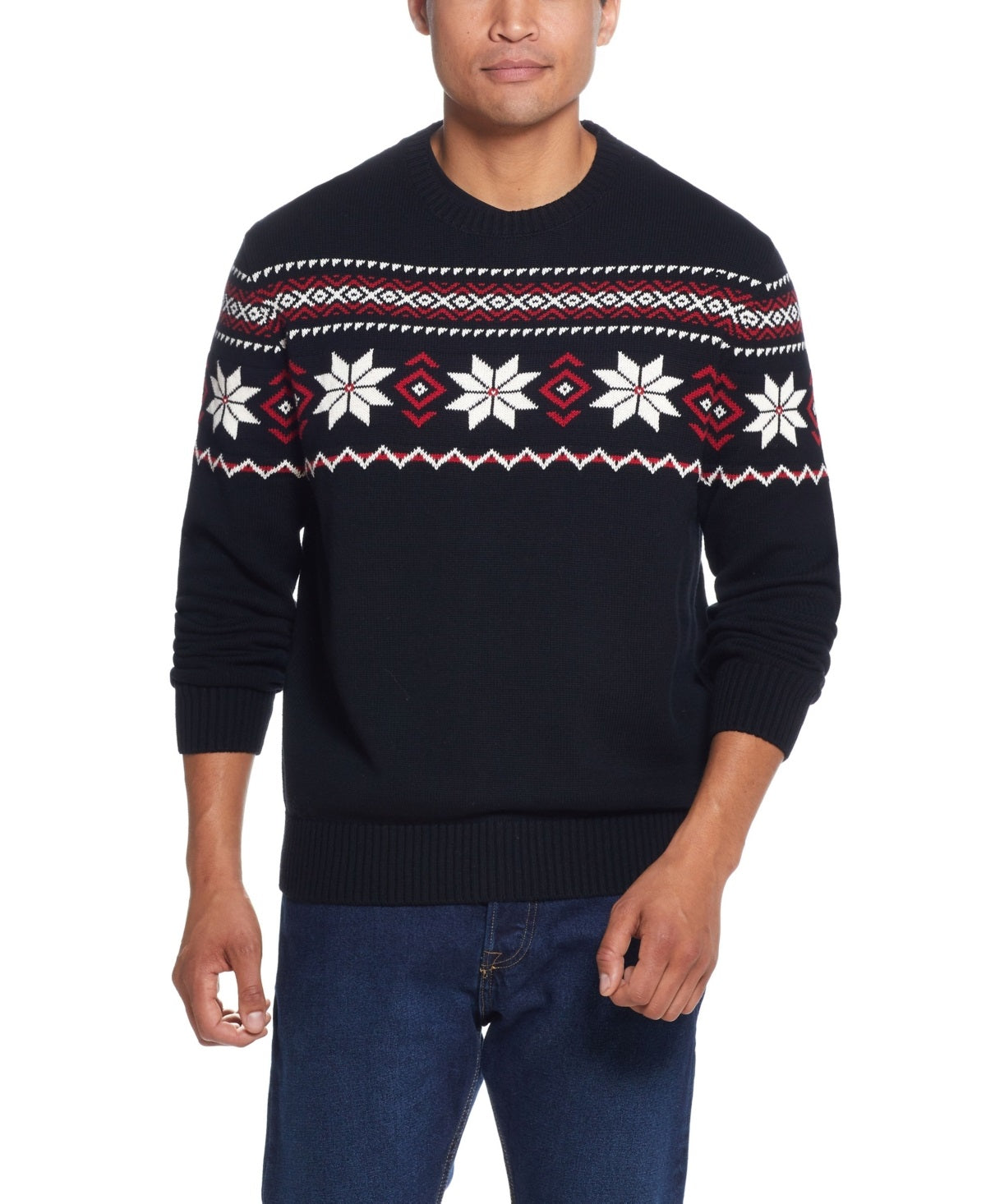 Weatherproof Vintage Men's Snowflake Crew Neck Sweater Black Size XX-Large