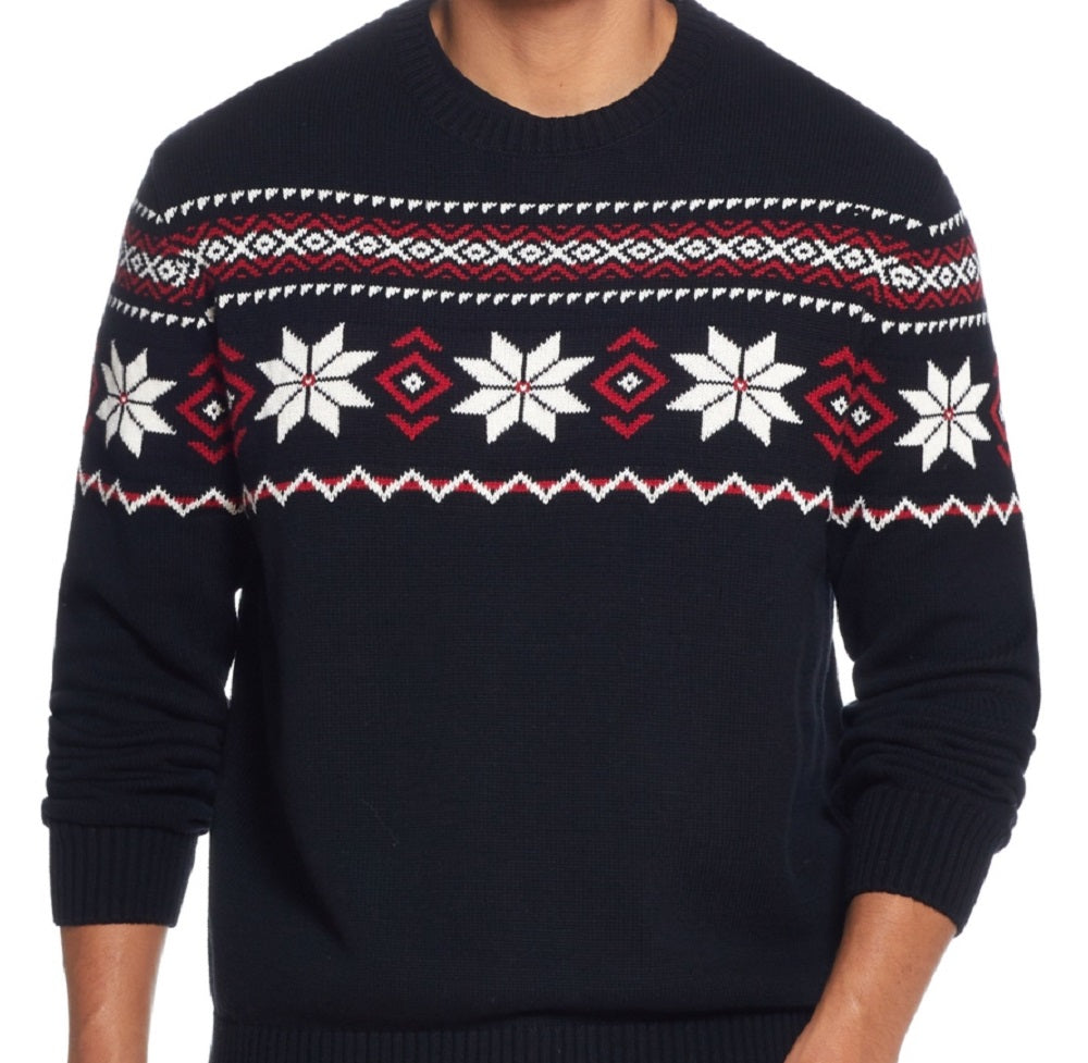 Weatherproof Vintage Men's Snowflake Crew Neck Sweater Black Size XX-Large