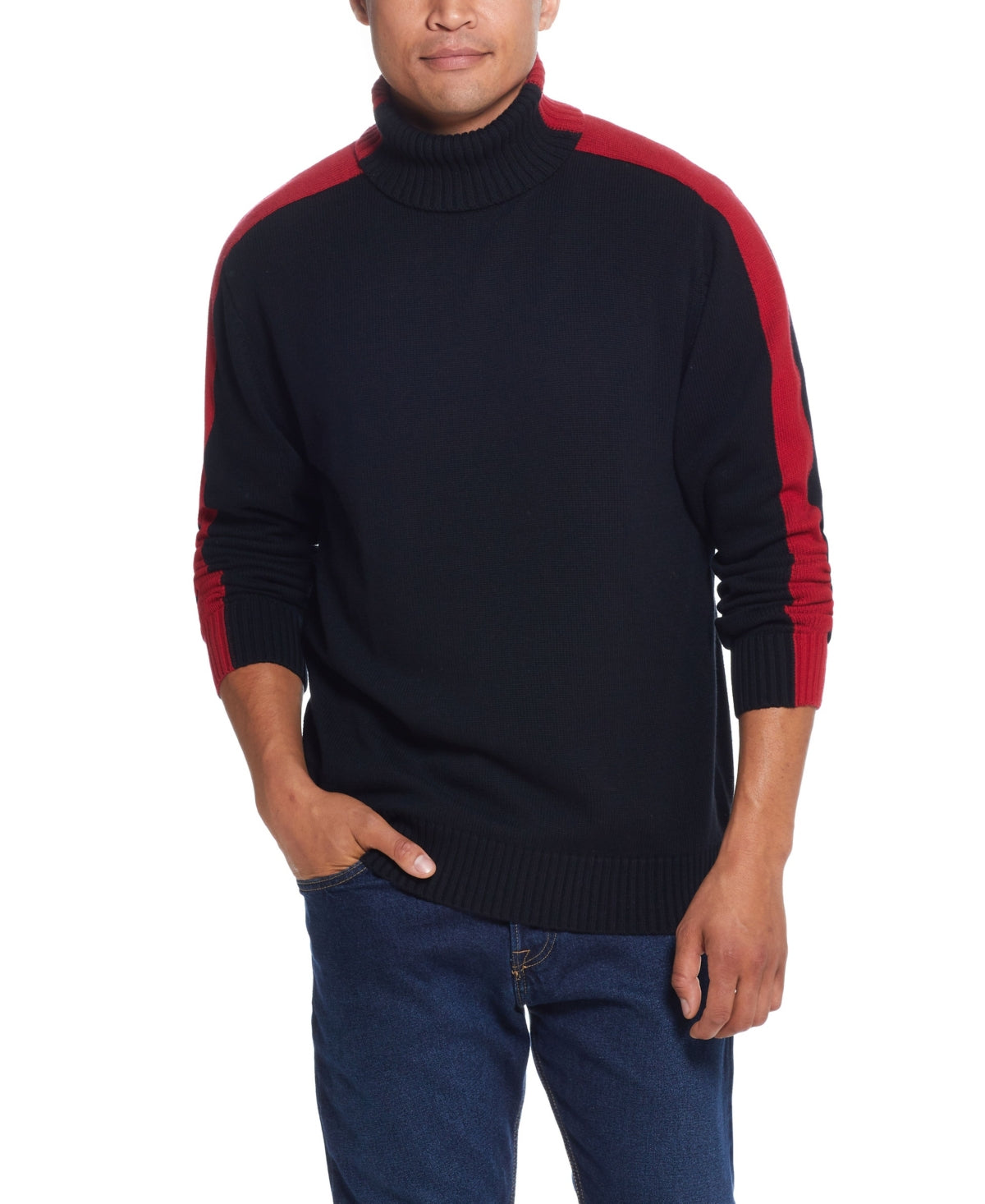 Weatherproof Vintage Men's Racing Stripe Turtleneck Sweater Black Size Medium