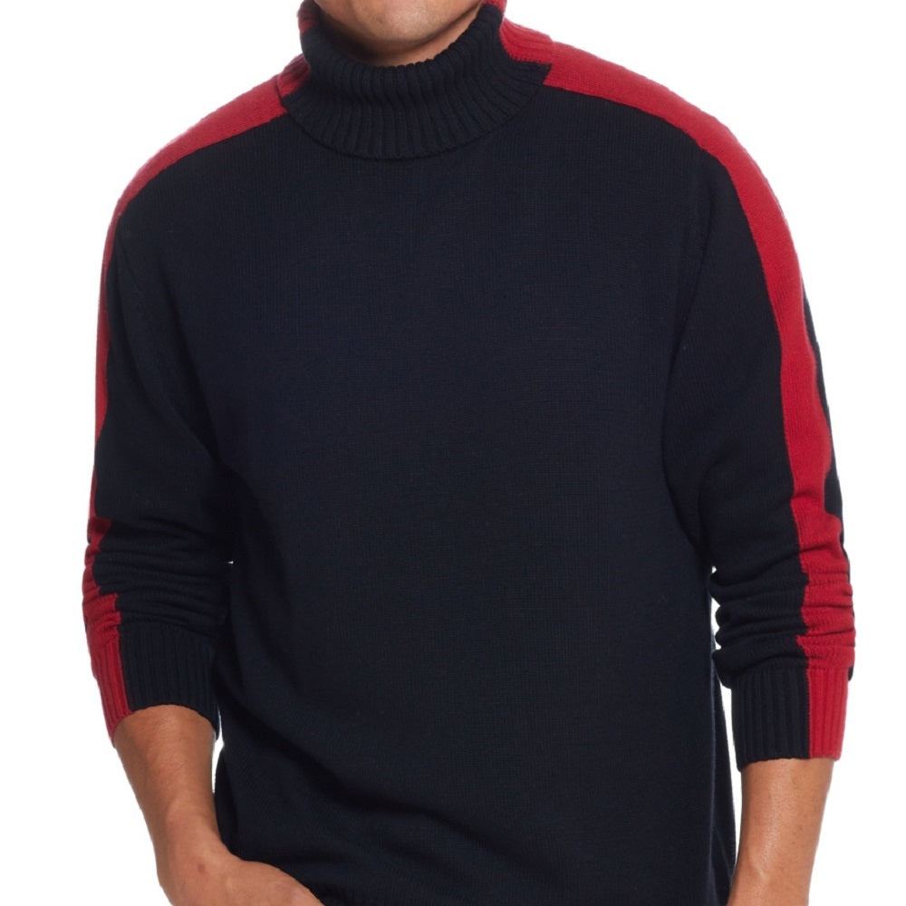 Weatherproof Vintage Men's Racing Stripe Turtleneck Sweater Black Size Large