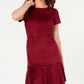 Rosie Harlow Women's Faux Suede Short Sleeve Jewel Neck Short Sheath Dress Red Size Small