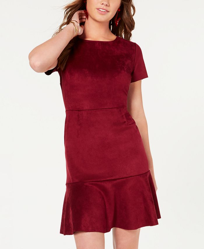 Rosie Harlow Women's Faux Suede Short Sleeve Jewel Neck Short Sheath Dress Red Size Small