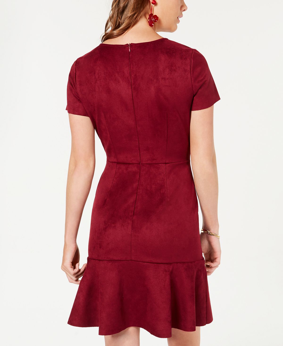 Rosie Harlow Women's Faux Suede Short Sleeve Jewel Neck Short Sheath Dress Red Size Small