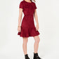 Rosie Harlow Women's Faux Suede Short Sleeve Jewel Neck Short Sheath Dress Red Size Small