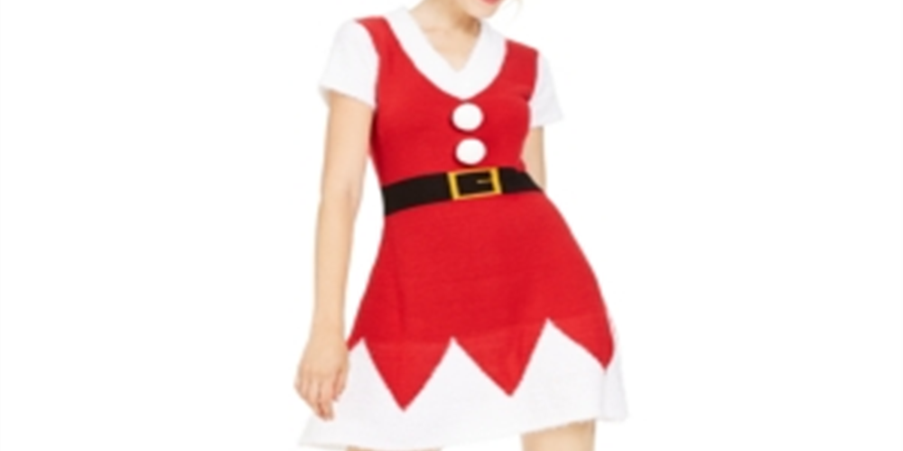 Planet Gold Junior's Holiday Santa Sweater Dress & Hat Red Size Large