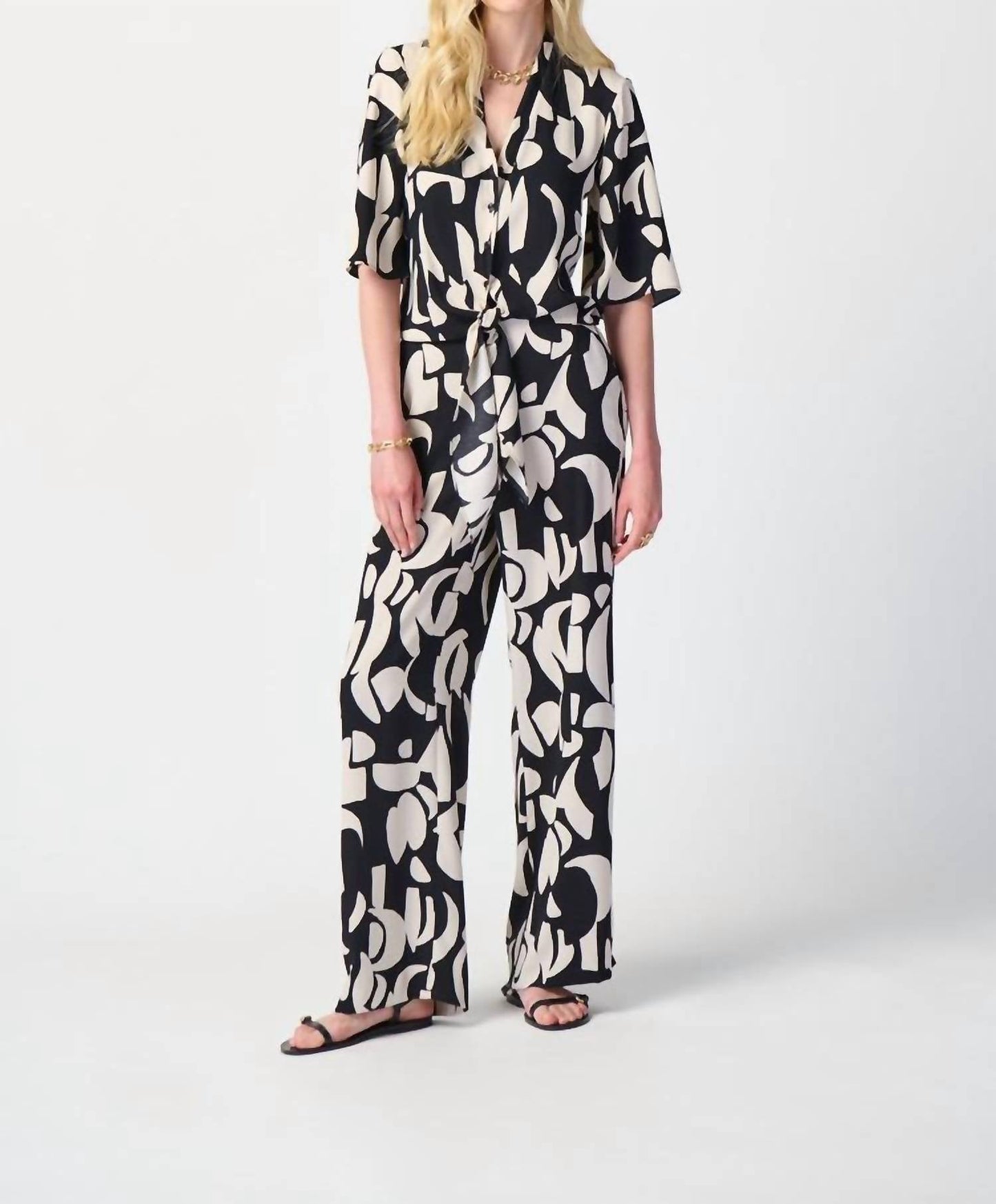 Joseph Ribkoff - Abstract Print Woven Wide-Leg Pants