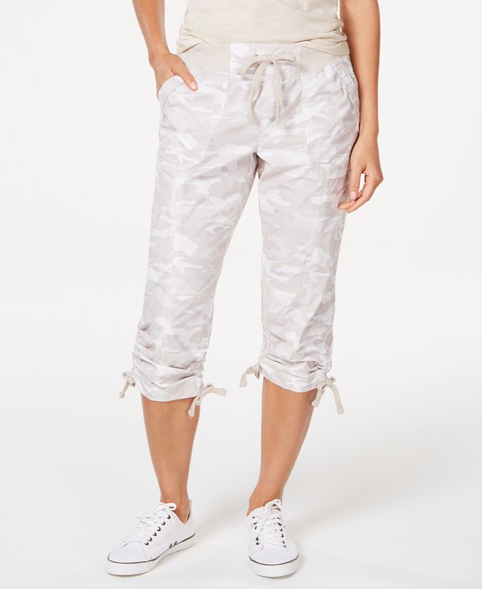 Calvin Klein Women's Performance Printed Tie Hem Capri Pants White Size Large