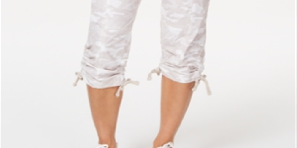 Calvin Klein Women's Performance Printed Tie Hem Capri Pants White Size Large