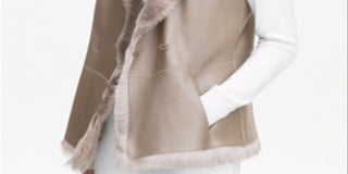 Calvin Klein Women's Shearling Reversible Vest Brown Size Medium
