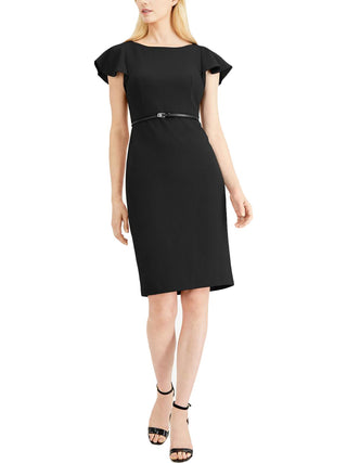Calvin Klein Women's Belted Ruffle-Sleeve Sheath Dress Black Size 12