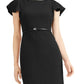 Calvin Klein Women's Belted Ruffle-Sleeve Sheath Dress Black Size 12