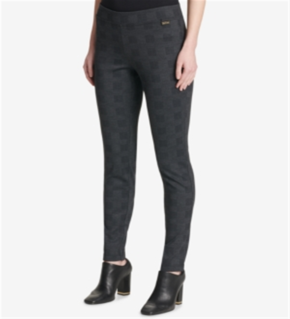 Calvin Klein Women's Pull On Stretch Cropped Glen Plaid Pants Gray Size Medium