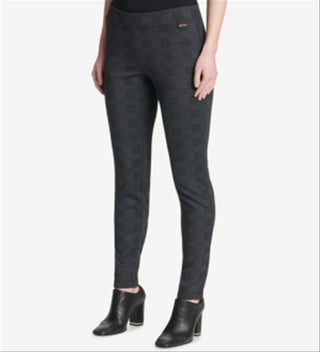 Calvin Klein Women's Pull On Stretch Cropped Glen Plaid Pants Gray Size Medium