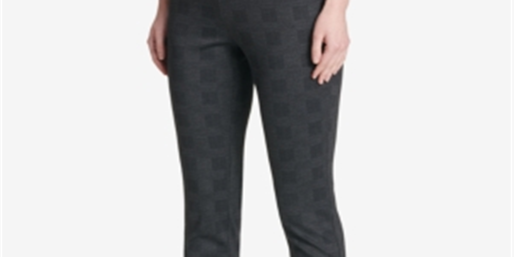 Calvin Klein Women's Pull On Stretch Cropped Glen Plaid Pants Gray Size Medium