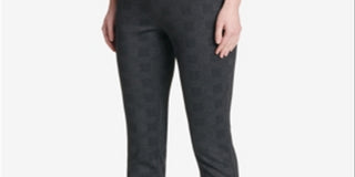 Calvin Klein Women's Pull On Stretch Cropped Glen Plaid Pants Gray Size Medium