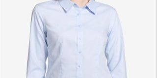 Calvin Klein Women's Cuffed Collared Button Up Top Blue Size 2 Petite