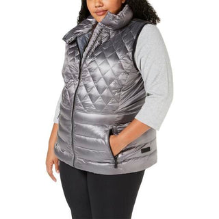 Calvin Klein Women's Quilted Metallic Down Vest Black Size 3X