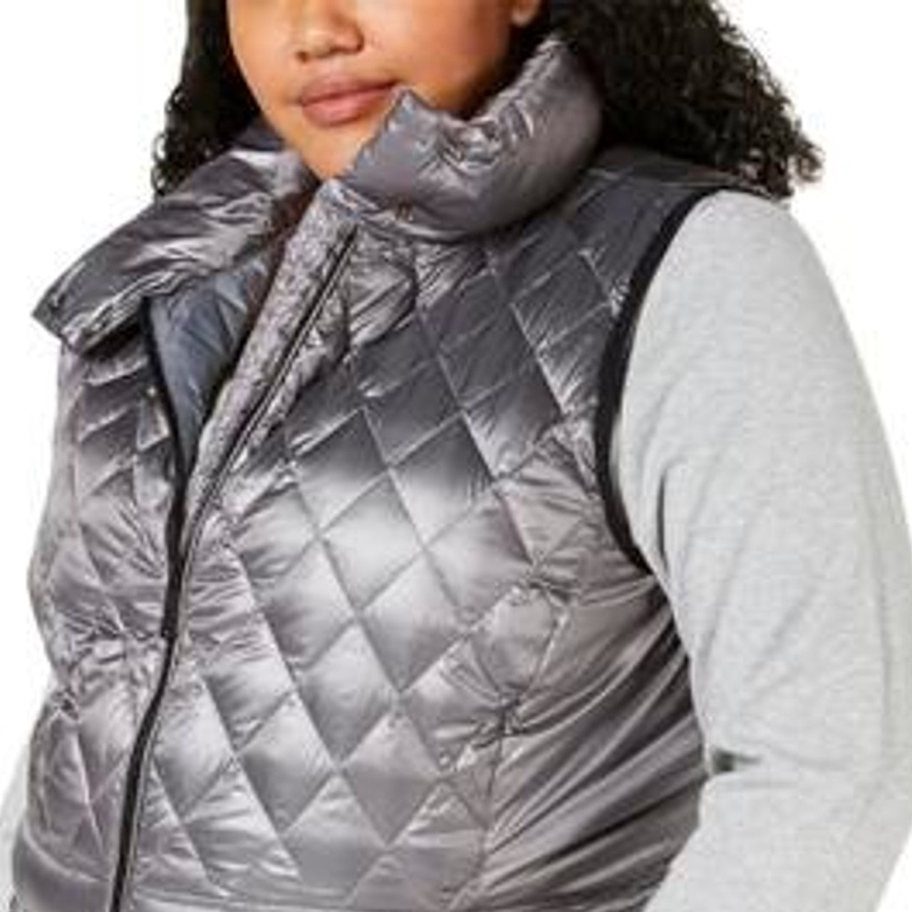 Calvin Klein Women's Quilted Metallic Down Vest Black Size 3X