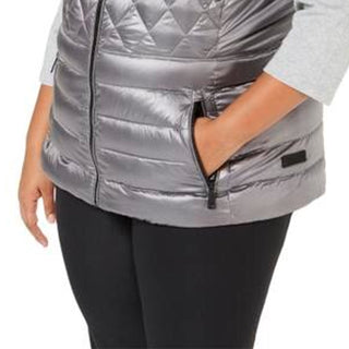 Calvin Klein Women's Quilted Metallic Down Vest Black Size 3X