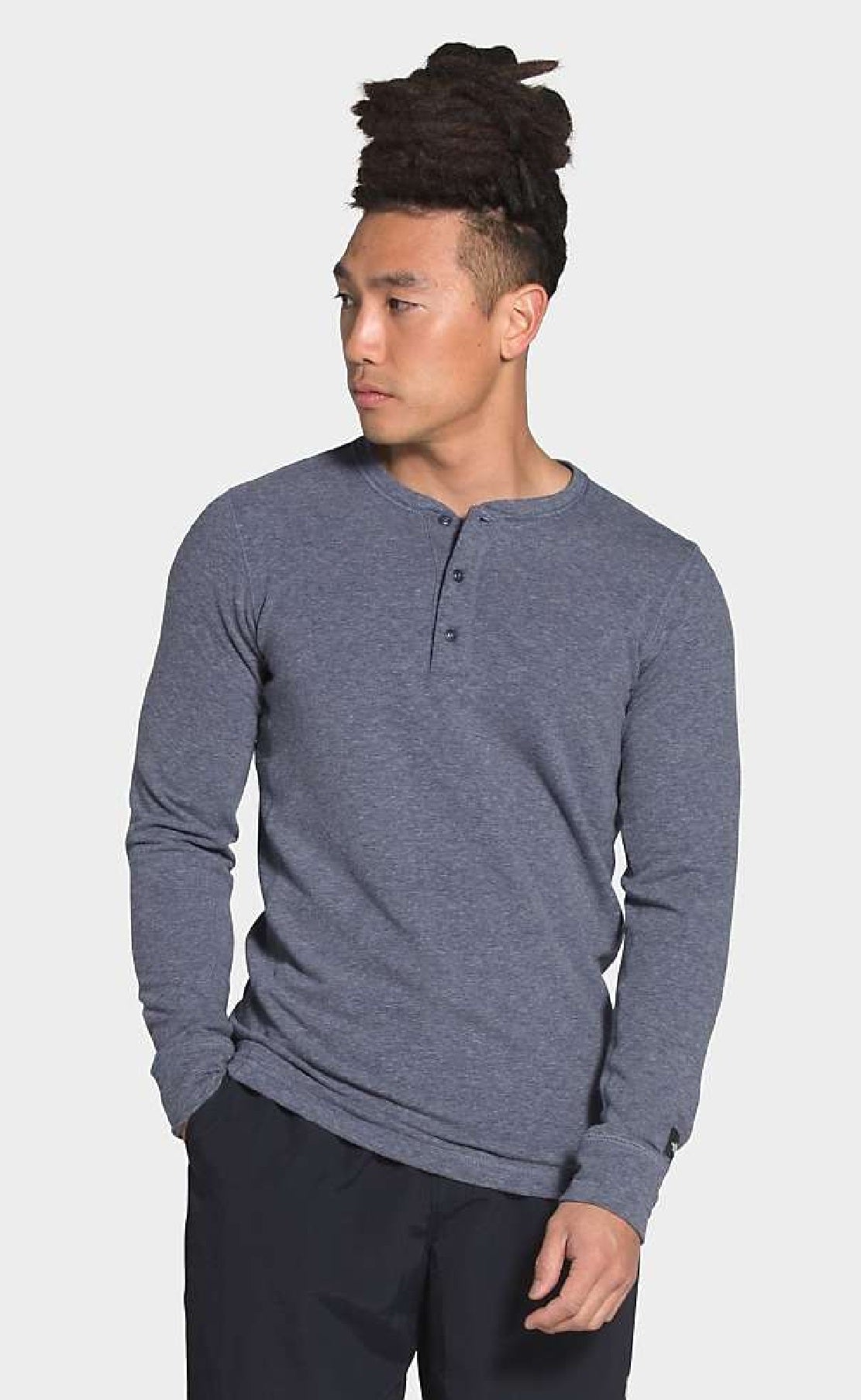 The North Face Men's Tnf Terry Ls Henley Heather Sweatshirt Blue Size Small