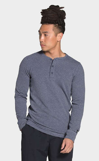 The North Face Men's Tnf Terry Ls Henley Heather Sweatshirt Blue Size Small