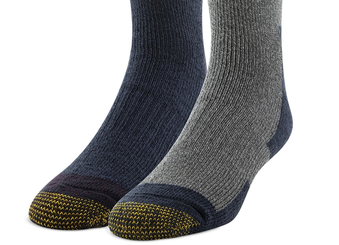 Gold Toe Men's Lodge 2 Pk Moisture Wicking Solid Crew Boot Socks Gray Size Regular