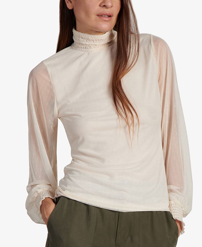 Sanctuary Women's Smocked Mock Neck Top Beige Size Medium