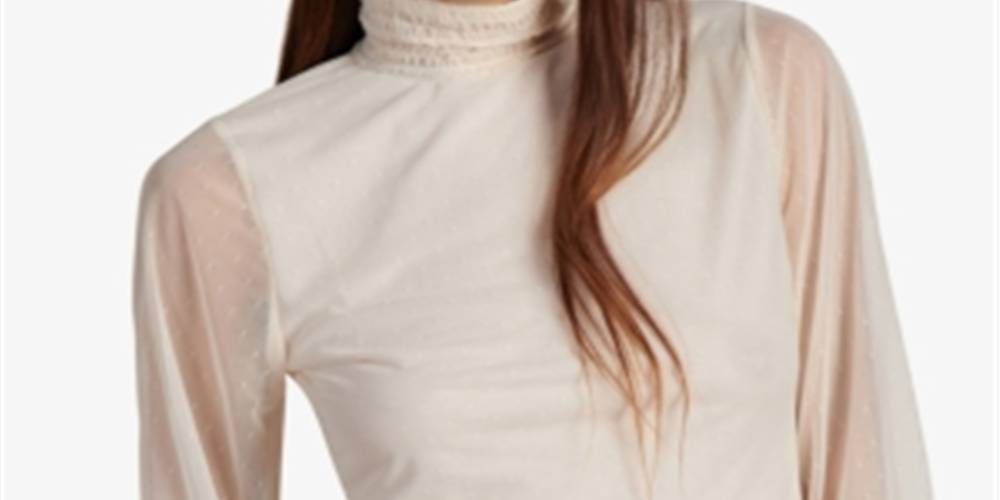 Sanctuary Women's Smocked Mock Neck Top Beige Size Medium