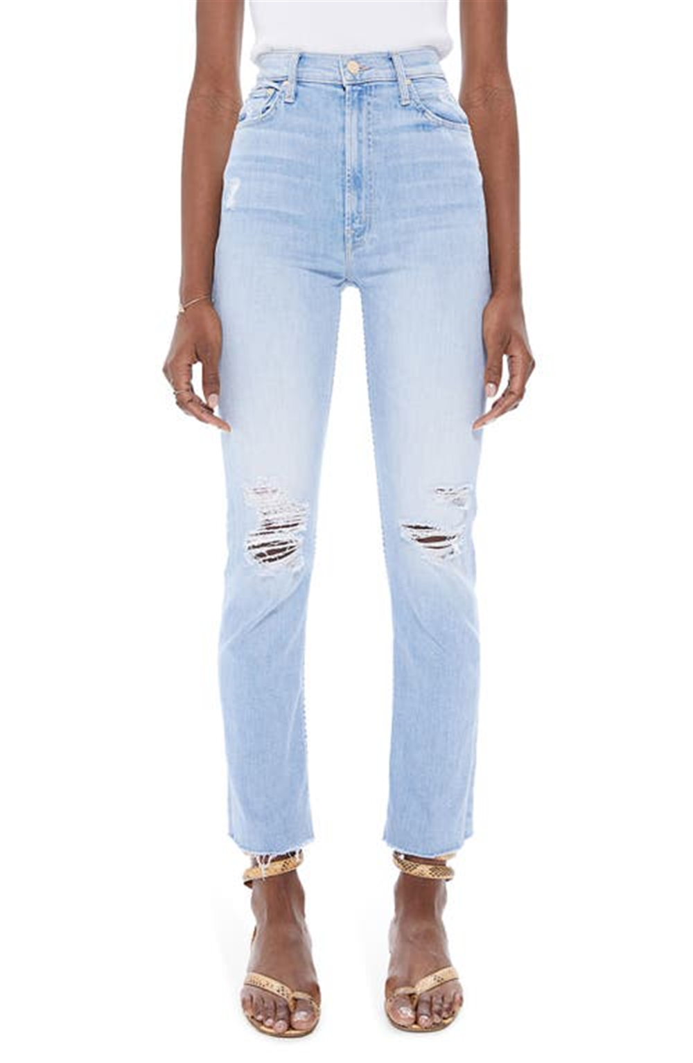 Mother Women's Rider High Waist Ripped Fray Hem Ankle Jeans Blue Size 26