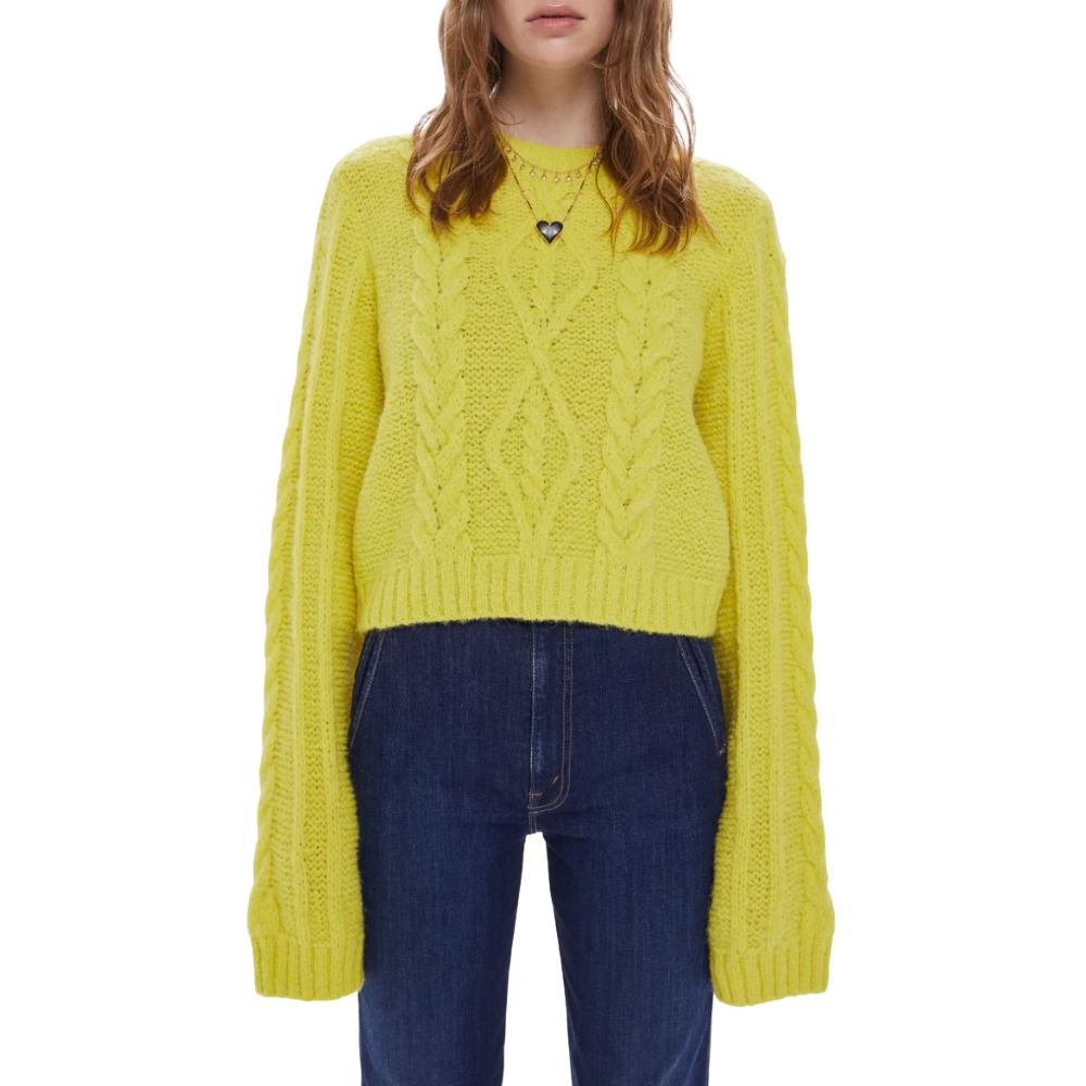 MOTHER Extended Sleeve Crop Cable Sweater