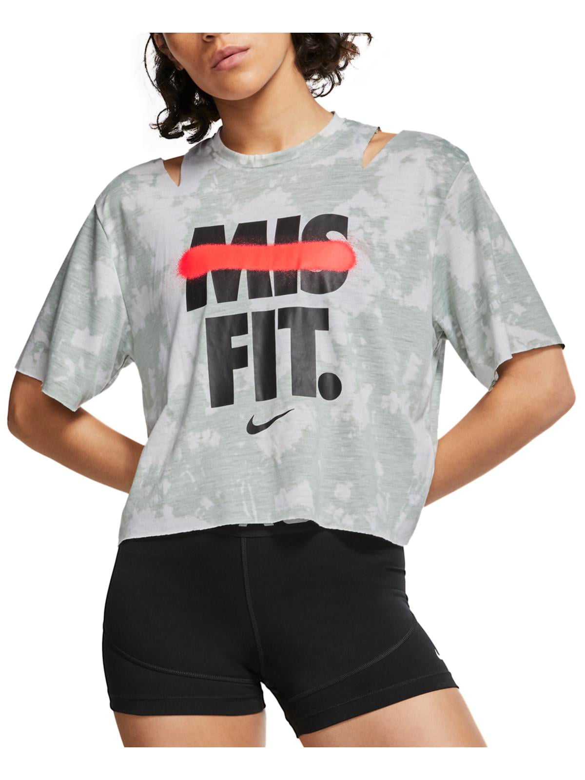 Nike Women's Dri fit Distressed Logo Cropped T-Shirt Green Size X-Small