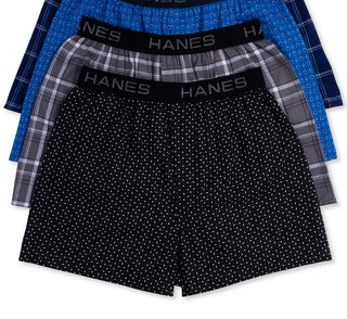 Hanes Men's 4 Pack Elastic Waistband Plaid Woven Boxer Assorted Size Small